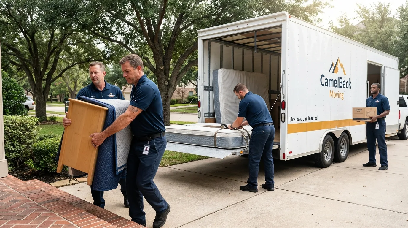 Crew loading residential truck for cross-state move from Sperry, OK